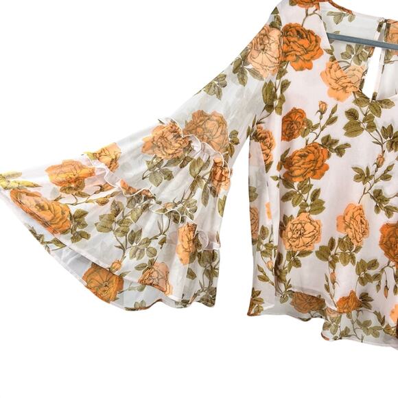 Show Me Your Mumu Nicolette Rose Floral Print Flared Ruffle Sleeve Top Size S - Picture 3 of 12